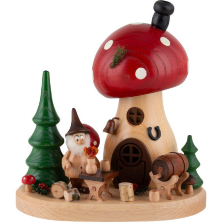 Räucherpilz Pilzschänke mit Wichtel - 15 cm