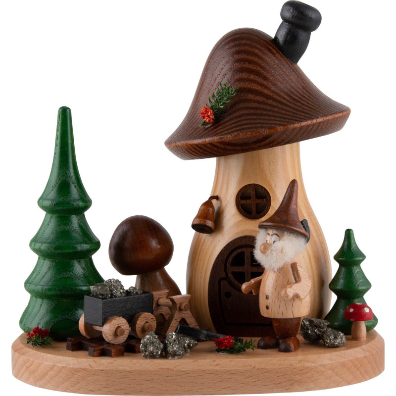 Smoker - Mushroom Hut with Treasure Collector Gnome - 15 cm / 5.9 inch
