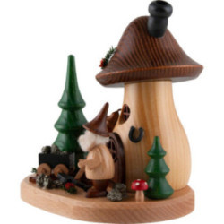 Smoker - Mushroom Hut with Treasure Collector Gnome - 15 cm / 5.9 inch