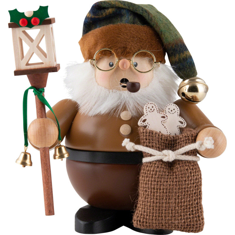 Räuchermännchen Wichtel Weihnachtsmann mit Laterne natur - 15,5 cm
