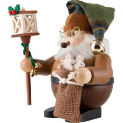 Räuchermännchen Wichtel Weihnachtsmann mit Laterne natur - 15,5 cm