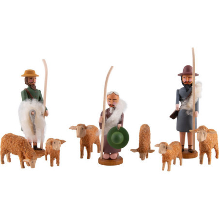 Seiffener Weihnachtskrippe - Schäfer mit Schafen - 9-tlg. - 8 cm