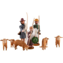 Seiffener Weihnachtskrippe - Schäfer mit Schafen - 9-tlg. - 8 cm