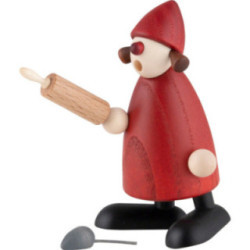 Weihnachtsfrau mit Nudelholz und Maus - 8,5 cm