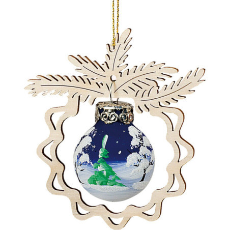 Tree Ornament - Glass Bauble in Branch - Winter Forest - 8 cm / 3.1 inch