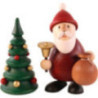 Weihnachtsmann stehend mit Glocke, Sack und Weihnachtsbaum - 9,5 cm