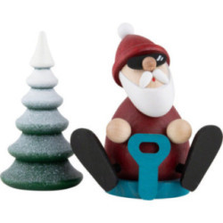 Weihnachtsmann mit Schneerutscher und verschneitem Baum - 8,3 cm