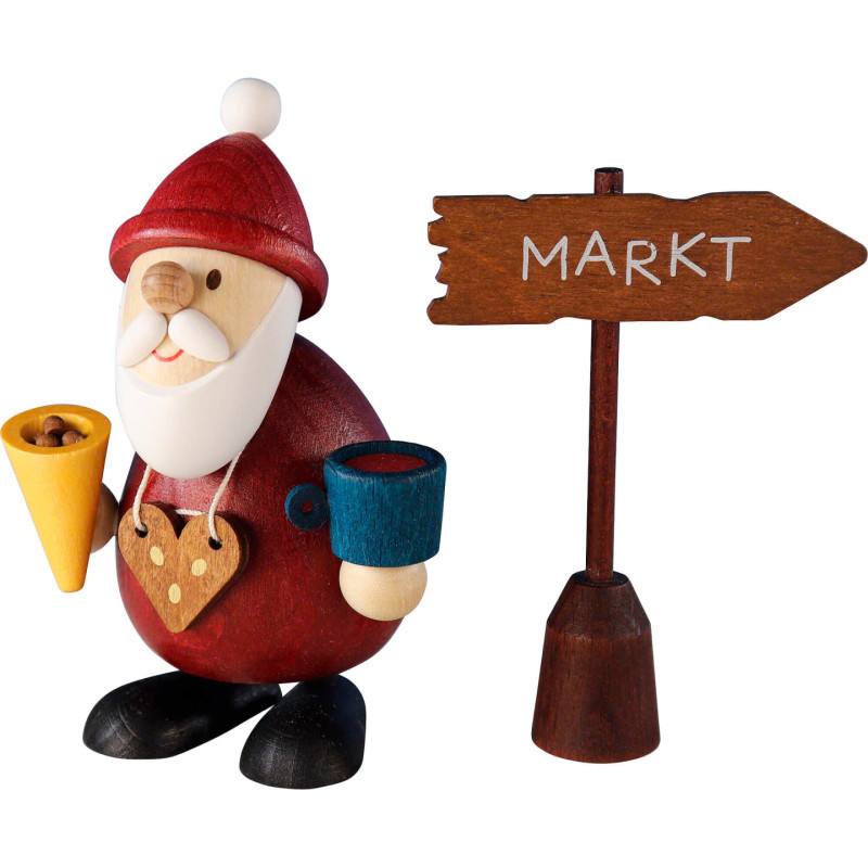 Weihnachtsman Weihnachtsmarktbummler mit Schild  - 9,5 cm
