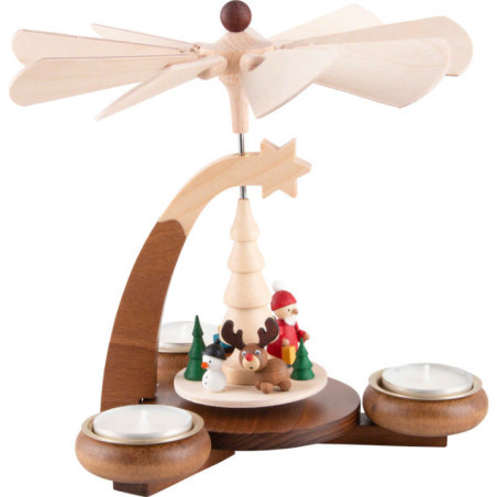 1-stöckige Pyramide naturfarben mit Weihnachtsmotiv - 19 cm