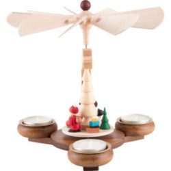 1-stöckige Pyramide naturfarben mit Weihnachtsmotiv - 19 cm