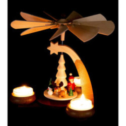 1-stöckige Pyramide naturfarben mit Weihnachtsmotiv - 19 cm