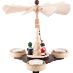 1-stöckige Pyramide naturfarben mit Engel, Bergmann und Nussknacker - 19 cm