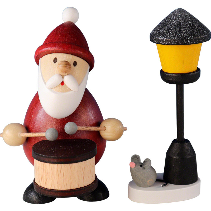 Weihnachtsmann mit Trommel und Laterne - 9,5 cm