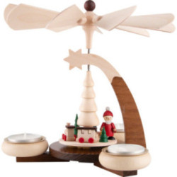 1-stöckige Pyramide naturfarben Weihnachtsmann mit Schlitten und Eisenbahn - 19 cm