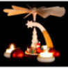 1-stöckige Pyramide naturfarben Weihnachtsmann mit Schlitten und Eisenbahn - 19 cm