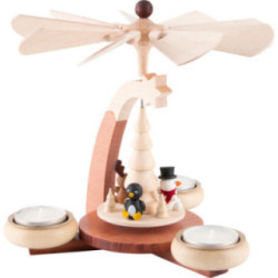1-Tier Pyramid Natural Penguin, Snowman and Moose - 19 cm / 7.5 inch
