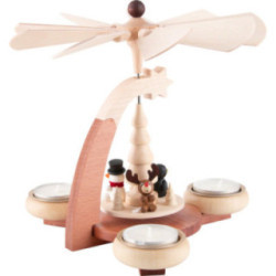 1-Tier Pyramid Natural Penguin, Snowman and Moose - 19 cm / 7.5 inch