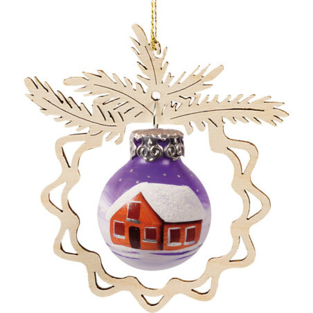 Tree Ornament - Glass Bauble in Branch - Winter House - 8 cm / 3.1 inch