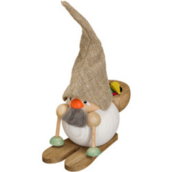 Räuchermännchen Waldzwerg auf Ski, Huckepack - Kugelräucherfigur - 19 cm