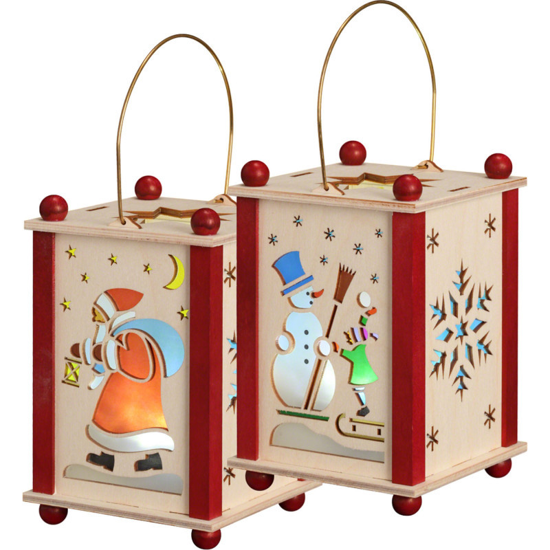 Laterne Weihnachtsmann & Schneemann - 21 cm