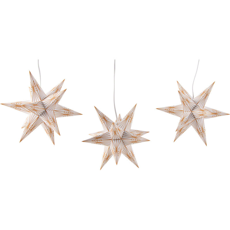 Marienberger Adventsstern 3er-Set weiß mit goldenen Linien inkl. Beleuchtung - 17 cm