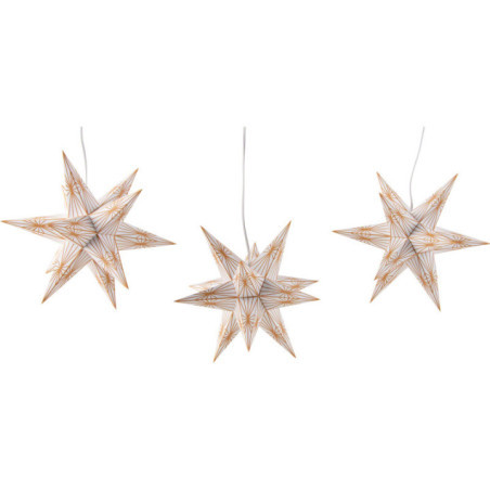 Marienberger Adventsstern 3er-Set weiß mit goldenen Linien inkl. Beleuchtung - 17 cm