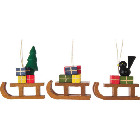 Christbaumschmuck Schlitten, 3 Stück - 5 cm