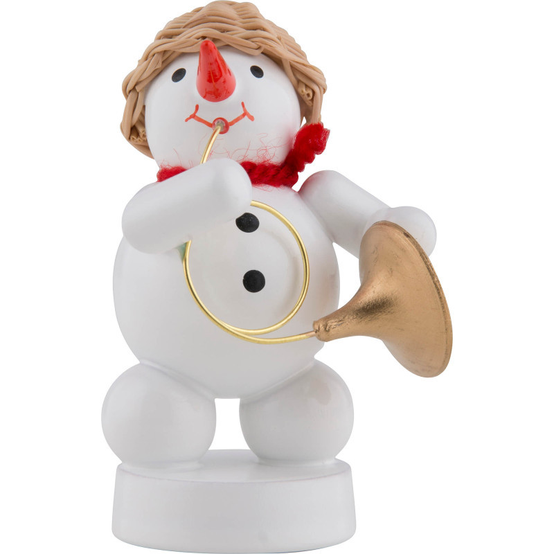 Schneemann Musikant mit Waldhorn - 8 cm