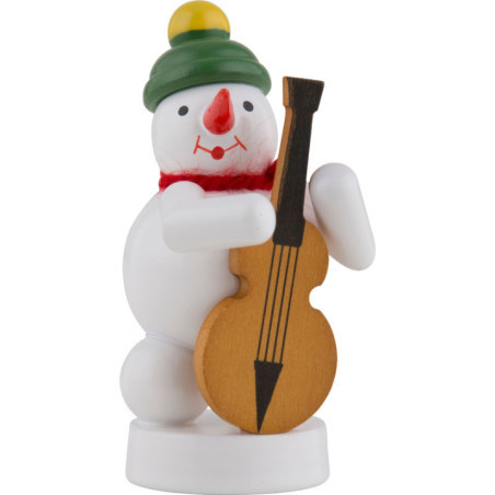 Schneemann Musikant mit Bassgeige - 8 cm