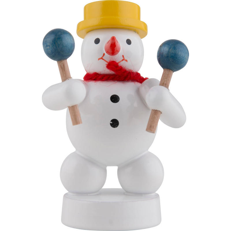 Schneemann Musikant mit Rasseln - 8 cm