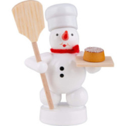 Schneemann Bäcker mit Brotschieber und Kuchen - 8 cm