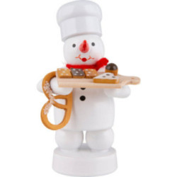 Schneemann Bäcker mit Kuchenbrett und Brezel - 8 cm
