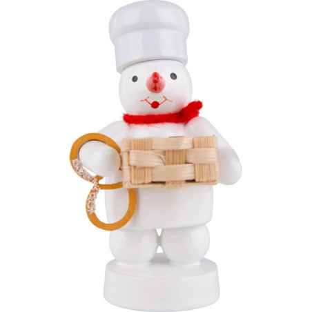 Schneemann Bäcker mit Korb und Brezel - 8 cm