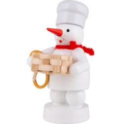 Schneemann Bäcker mit Korb und Brezel - 8 cm