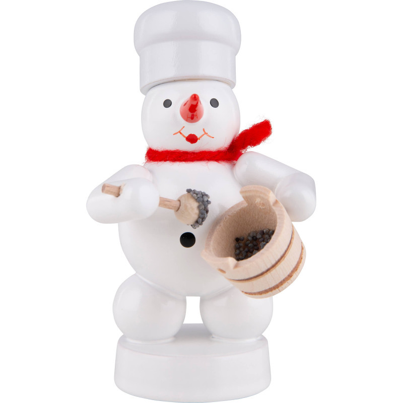 Schneemann Bäcker mit Mohntopf und Löffel - 8 cm