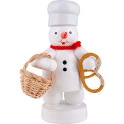 Schneemann Bäcker mit Brötchenkorb und Brezel - 8 cm