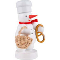 Schneemann Bäcker mit Brötchenkorb und Brezel - 8 cm