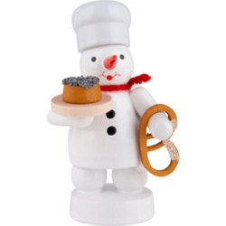 Snowman Baker with Poppy Cake and Pretzel - 8 cm / 3.1 inch