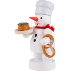 Schneemann Bäcker mit Mohnkuchen und Brezel - 8 cm