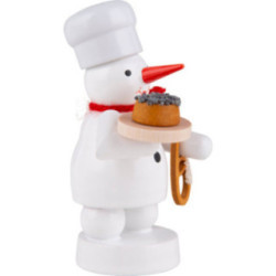 Schneemann Bäcker mit Mohnkuchen und Brezel - 8 cm