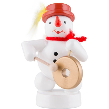 Schneemann Musikant mit Gong - 8 cm