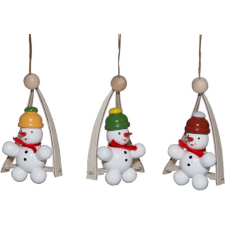 Tree Ornament - Snowman on the swing, 3 pieces - 8 cm / 3.1 inch