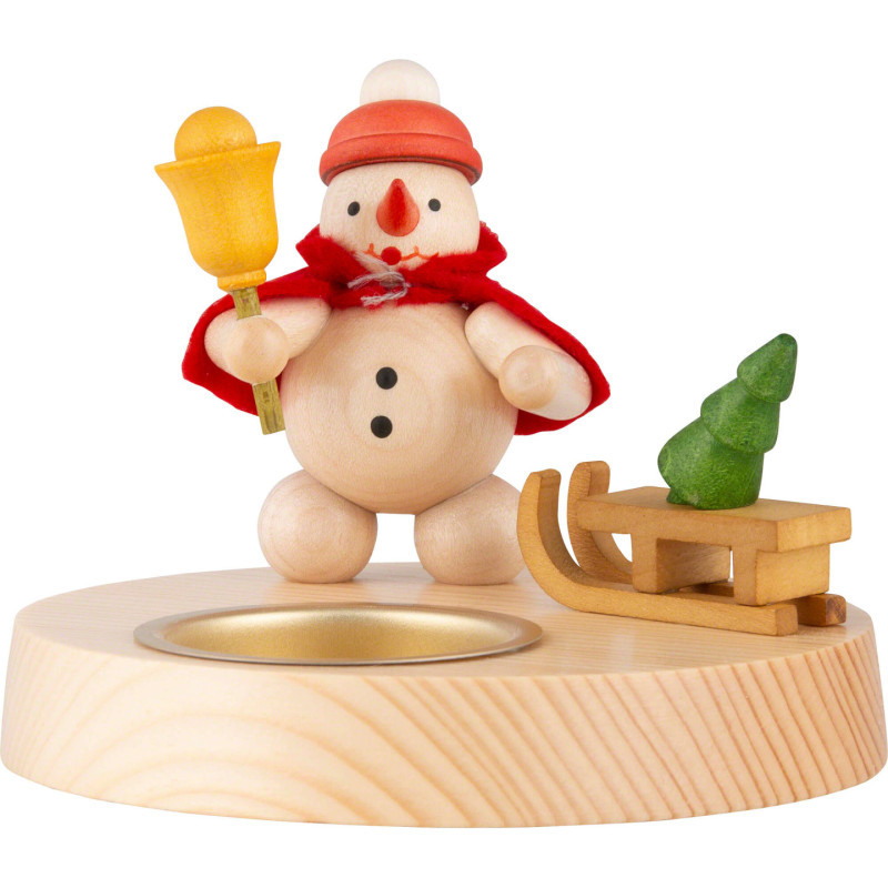 Tea Light Holder - Snowman Santa Claus with Sledge - 8 cm / 3.1 inch