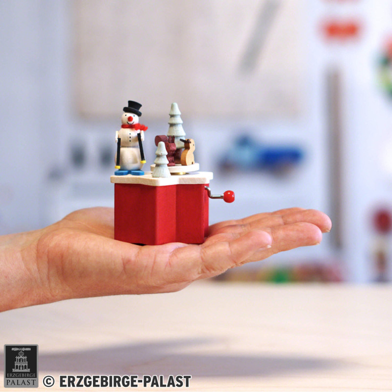 Kurbelspieldose Schneemann - 7 cm