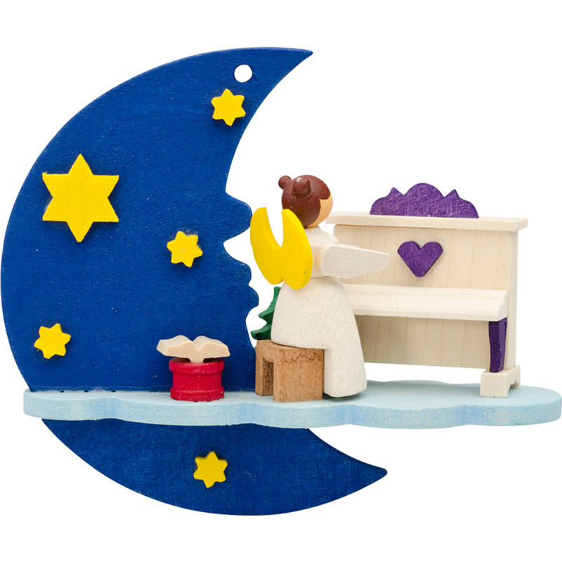 Tree Ornament - Moon-Cloud-Angel with Piano - 7 cm / 2.8 inch
