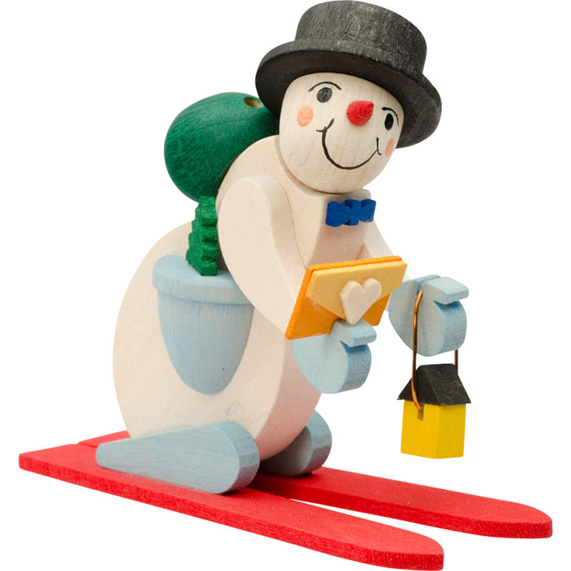Christbaumschmuck Schneemann mit roten Ski - 7 cm