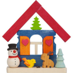Christbaumschmuck Haus Schneemann mit Tieren - 7,4 cm