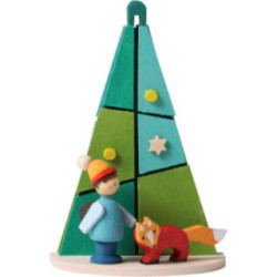 Christbaumschmuck Baum Winterkind mit Fuchs - 7,3 cm