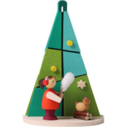 Christbaumschmuck Baum Winterkind mit Katze - 7,3 cm