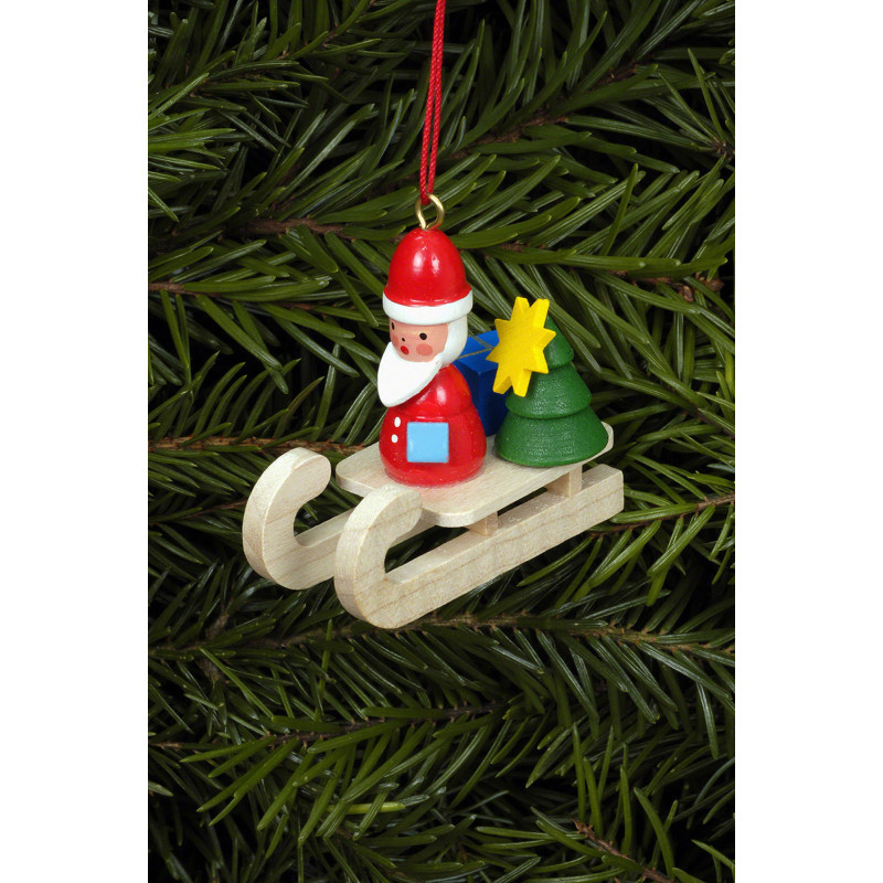 Christbaumschmuck Weihnachtsmann auf Schlitten - 4,7x4,3 cm